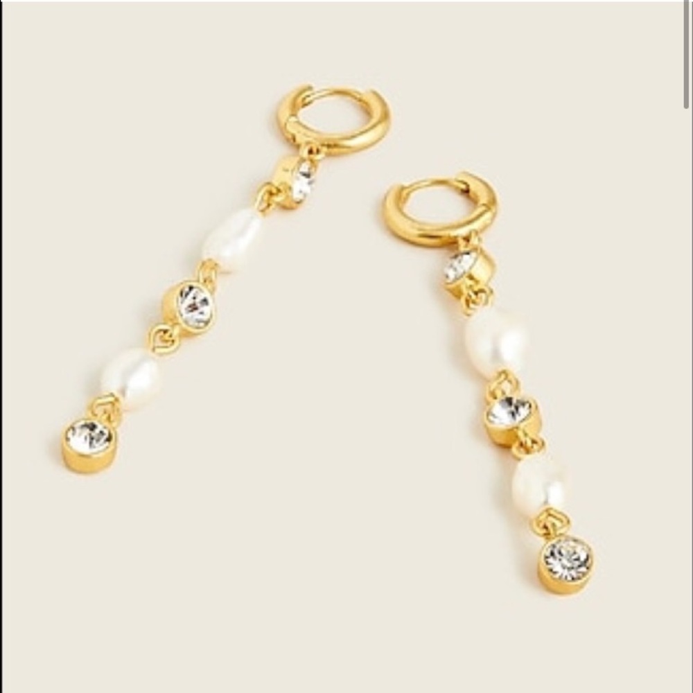 NWT J. Crew Women's‎ Freshwater Pearl Sparkle Drop Earrings - Gold